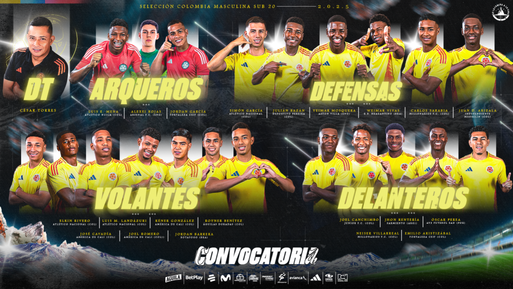 Lista convocatoria de Colombia para la Copa Mundial Sub20 Chile 2025.